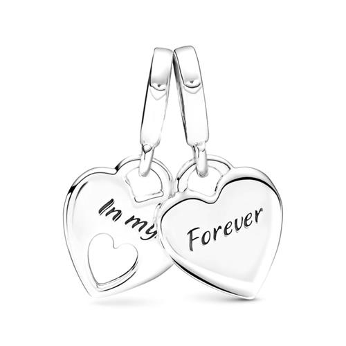 Double Heart Charm Pendant In Sterling Silver
