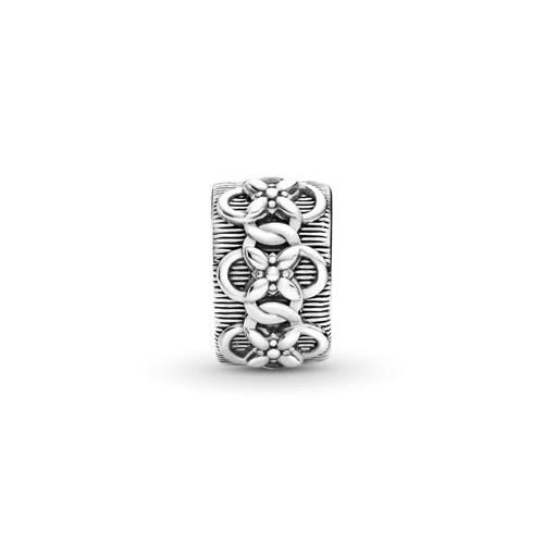 Flower Pattern Clip Charm In 925 Silver