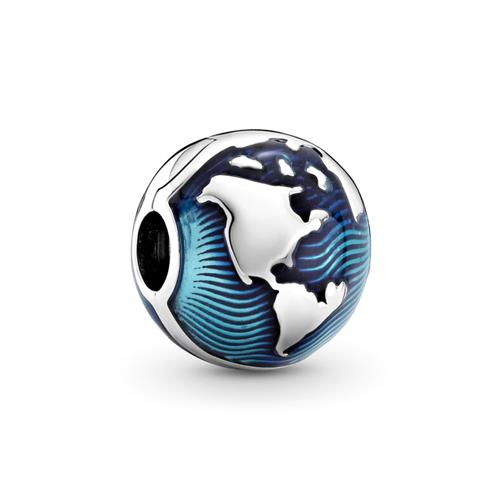 Clip Globe In Sterling Silver With Blue Enamel