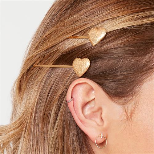 Hair Clip Set Hearts Made Of Gold-Plated Stainless Steel