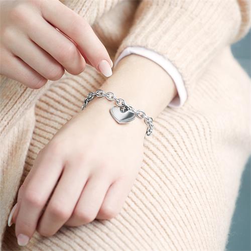 Stainless Steel Bracelet With Heart Charm 20cm