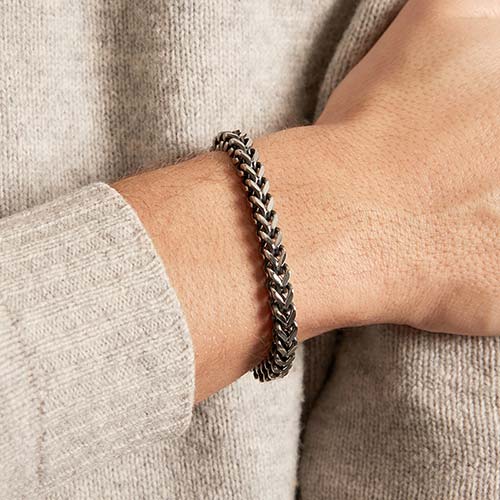 Square Stainless Steel Bracelet Partially Oxidized
