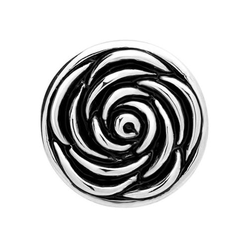 Button Black-Silver Flower Pattern