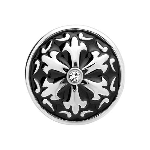 Button schwarz-silberne-Blüte Zirkonia