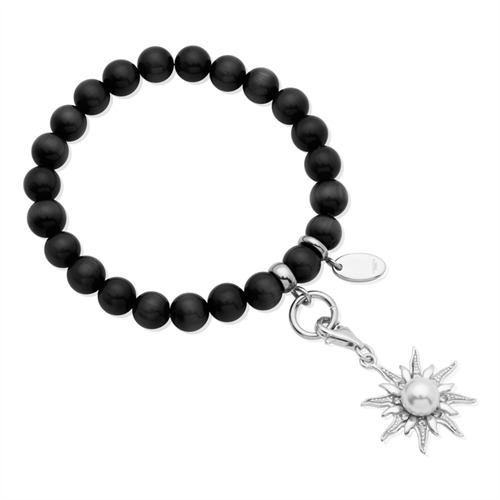 Charm Armband mit Perlen schwarz 15,5 bis 19,5cm