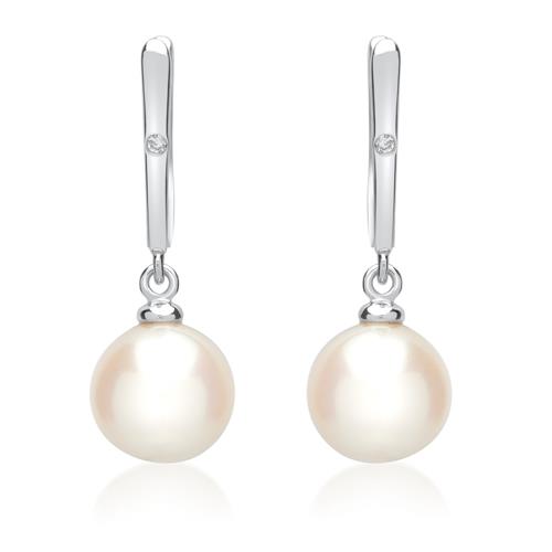 White Gold Earrings Pearls 2 Diamonds 0,018ct