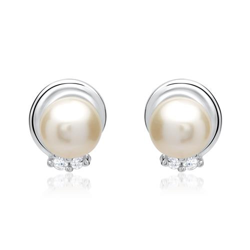 585er Weißgold-Ohrringe Perle 4 Diamanten