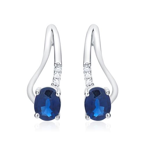 14ct White Gold Stud Earrings 6 Diamonds 2 Sapphires