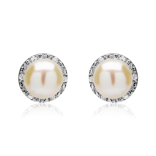 Stud Earrings 14ct White Gold Diamonds Beads