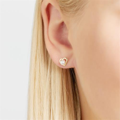 14ct Gold Earrings Heart With Freshwater Pearls