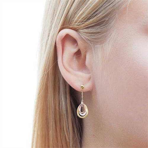 Ear Studs In 14ct Gold Tricolor With Diamonds