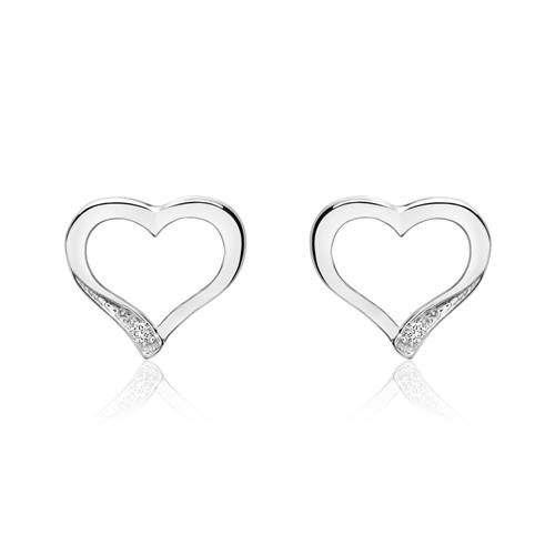 Ladies' Stud Earrings Hearts In 14K White Gold With Diamonds