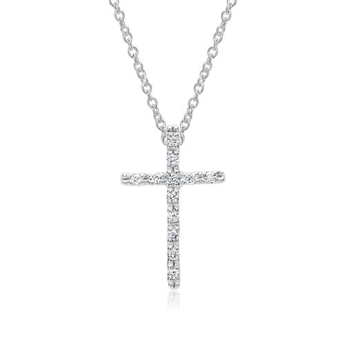 14ct White Gold Necklace Cross 12 Diamonds