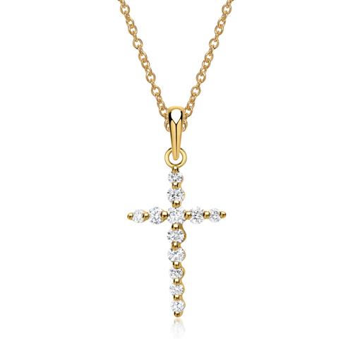 Kette Kreuz Gelbgold 12 Diamanten 0,26ct.