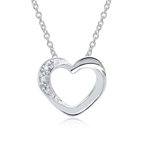 14ct White Gold Necklace Heart 4 Diamonds