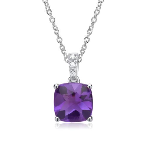 Amethyst Kette 585er Weißgold 3 Diamanten