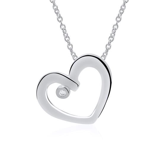 Heart Chain In 14ct White Gold With Diamond