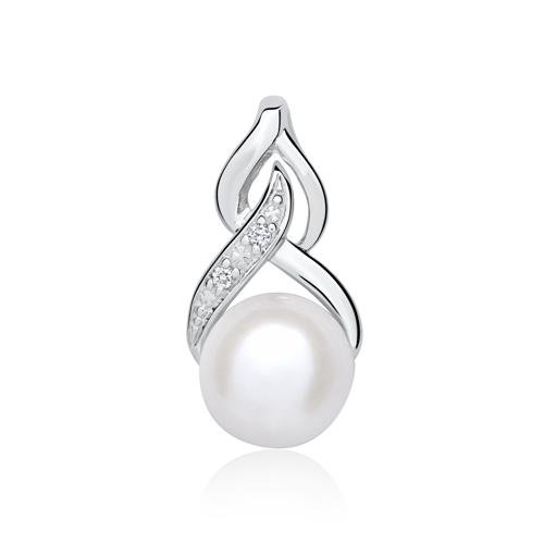 Pendant In 14K White Gold With Pearl And Diamonds