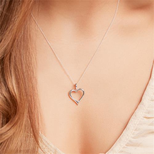 Necklace Heart In 14ct White Gold With Diamond