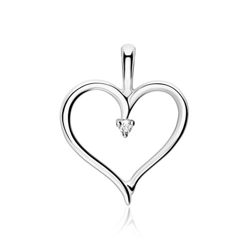 14ct White Gold Heart Chain With Diamond