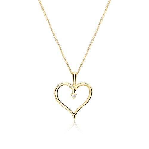 Pendant Heart In 14ct Gold With Diamond