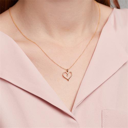 Pendant Heart In 14ct Gold With Diamond