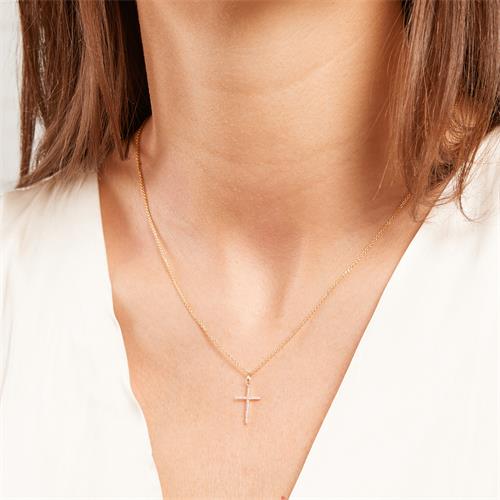 Cross pendant in 14ct gold with diamonds