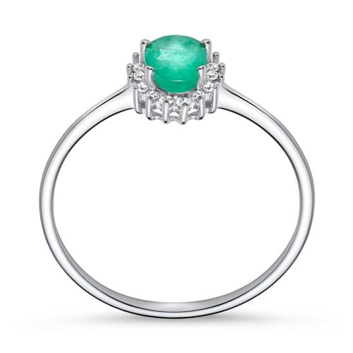 Smaragden Ring In 14 Karaat Witgoud Met Diamanten
