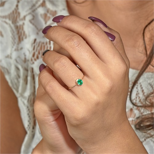 Smaragd Ring Diamanten 0,353 Ct Totaal Geelgoud