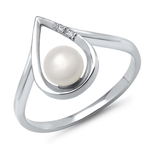 Weißgold-Ring mit Perle und 2 Diamanten 0,014 ct.