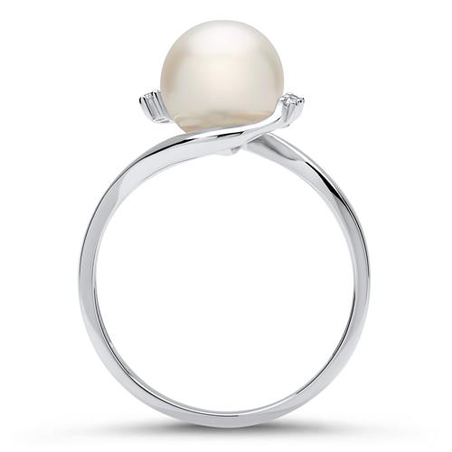 585er Weißgold-Ring Perle 4 Diamanten 0,028 ct.