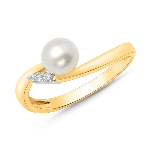 585er Gelbgold-Ring Perle 3 Diamanten 0,0335 ct.