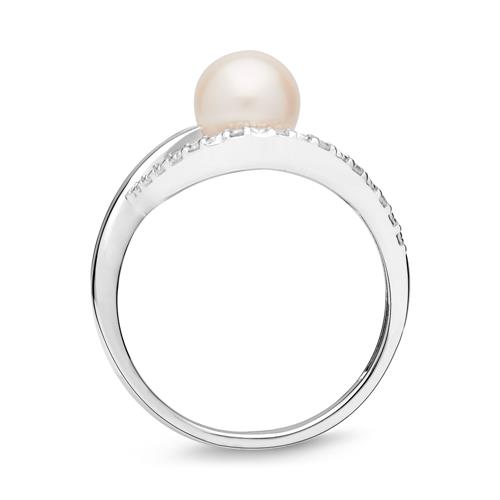 585er Weißgold-Ring Perle Diamanten 0,054 ct.