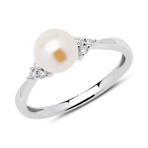585er Weißgold Ring Diamanten Süßwasserperle