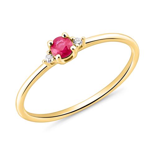 14K Gold Ring With One Ruby And Diamonds