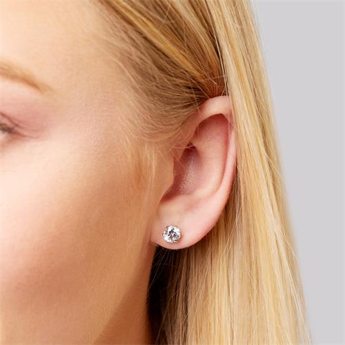 Stainless Steel Earrings With White Zirconia 6mm