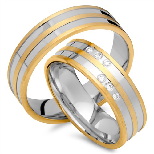 Wedding Rings 14ct Yellow-White Gold 6 Diamonds