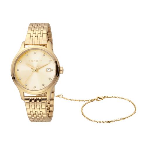 Ladies' Watch And Bracelet Set In Stainless Steel, Gold