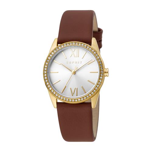 Ladies' Watch In Leather And Stainless Steel, Brown Gold