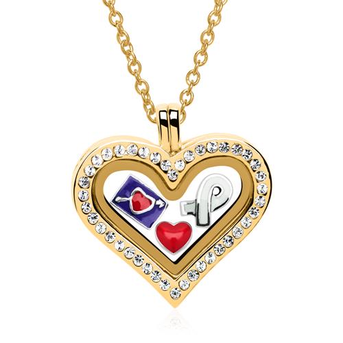 Set Heart Locket Charms Sterling Sterling Silver Gold