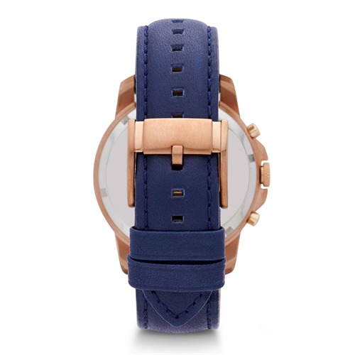 Mens Watch Blue Leather Pink Gold