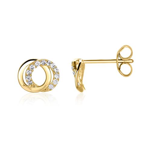 Circle Stud Earrings For Ladies In 9K Gold With Zirconia