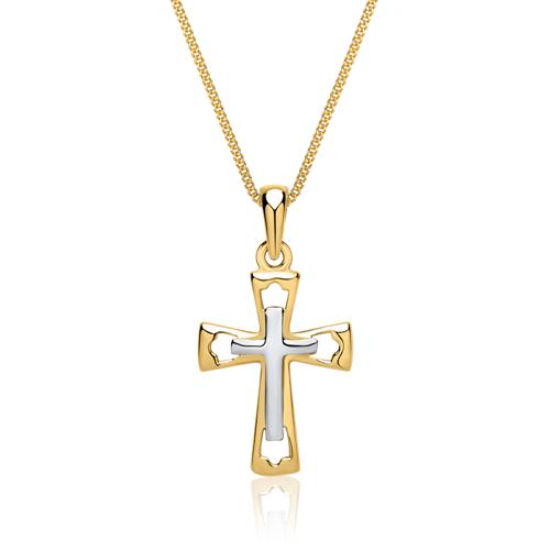 Cross Necklace: 8ct Yellow-White Gold With Pendant
