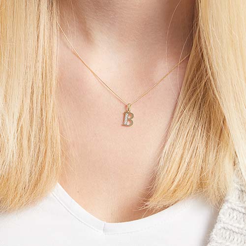 8ct Gold Chain Letter B With Zirconia
