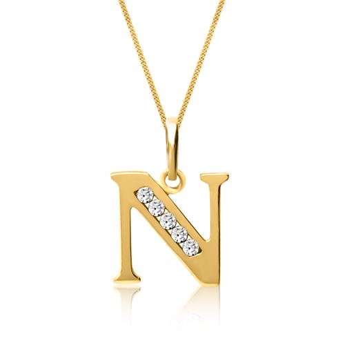 8ct Gold Chain Letter N With Zirconia