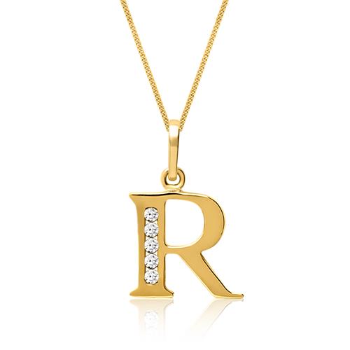 8ct Gold Letter Pendant R With Zirconia