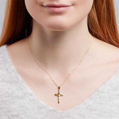 Necklace With Pendant Cross Jesus Yellow Gold White Gold