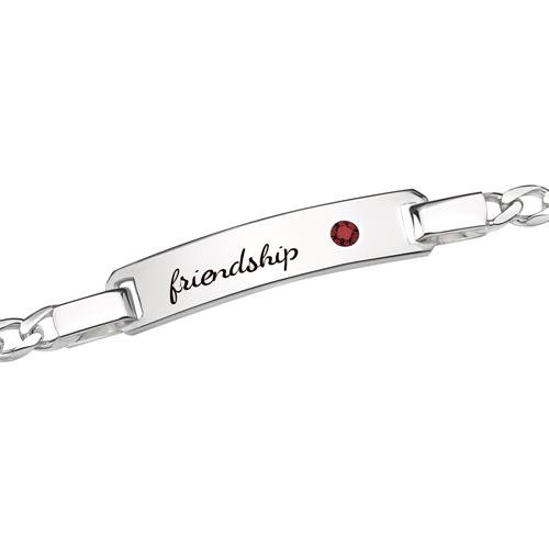 Silver Bracelet Red Zirconia Engraving