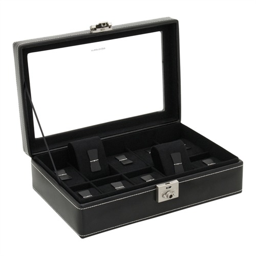 Watch Case Black Leather For 10 Watches