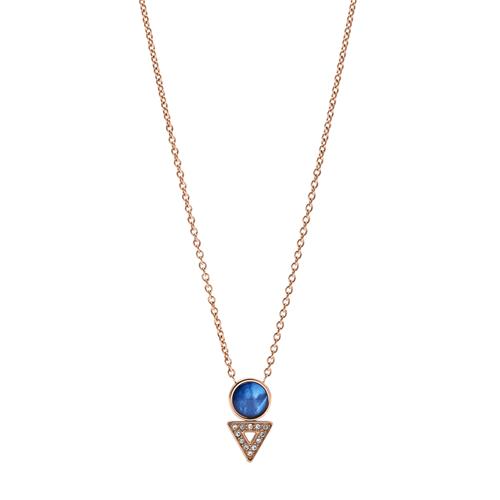 Halskette für Damen aus Edelstahl rosé Perlmutt blau